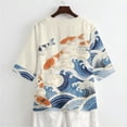 thumbnail image 5 of Xoenoiee Koi Fish Sea Waves Print Linen Shirts for Women Summer 3/4 Sleeve Button Down Blouse Lightweight Gauze Loose Casual Fashion Shirt Clothes, L, 5 of 7