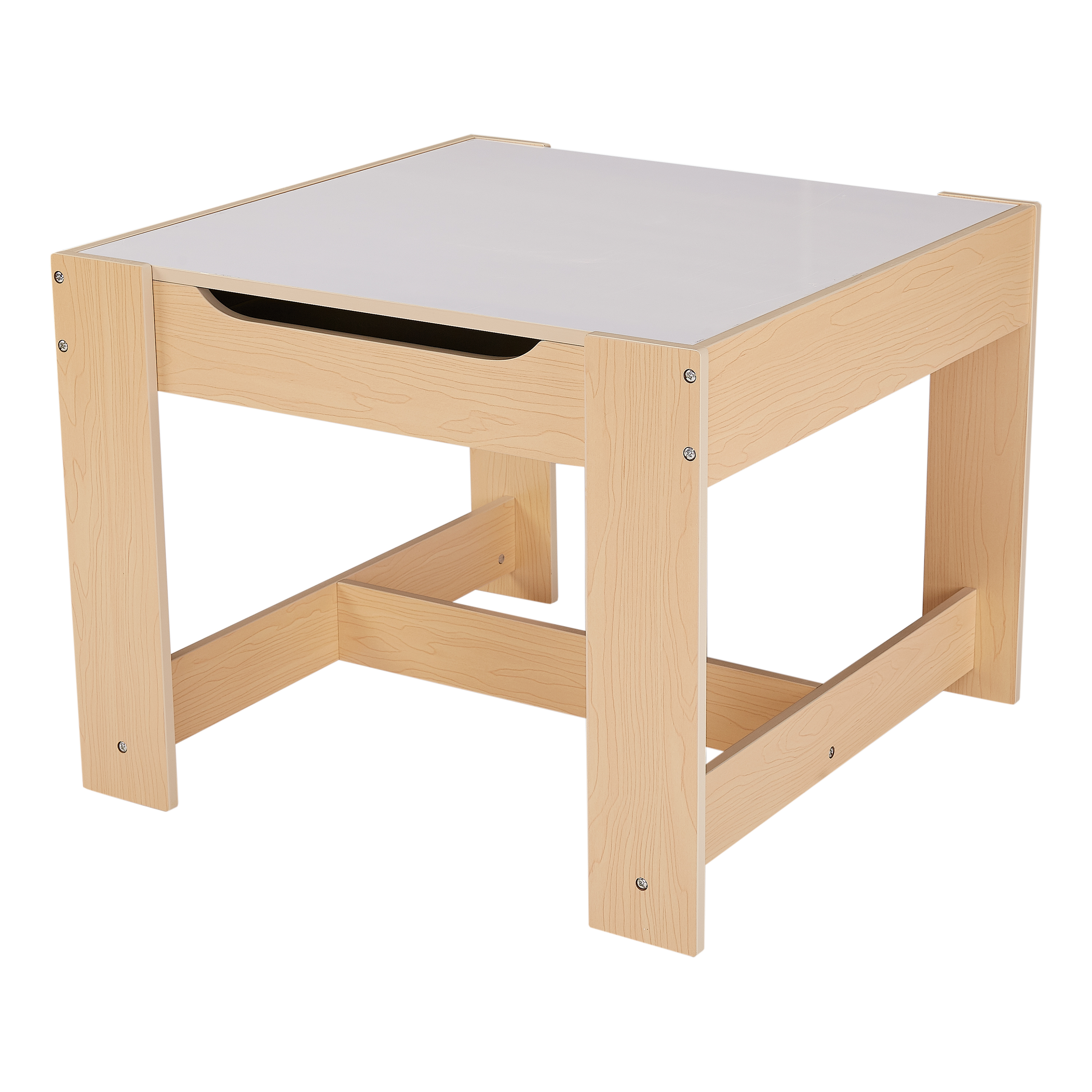 Senda Kids 3 Piece Wooden Storage Table and Chairs Set, White and Natural, Ages 3-7 - image 2 of 8