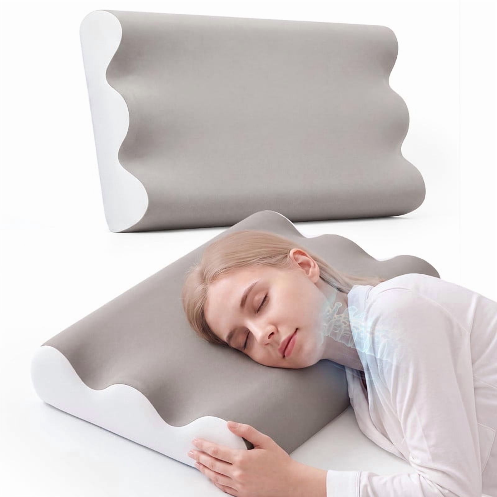 Kelno Memory Foam Pillow Ergonomic Cervical Contour Support with Dual Height Breathable Cooling Washable Cover for Side, Light Gray
