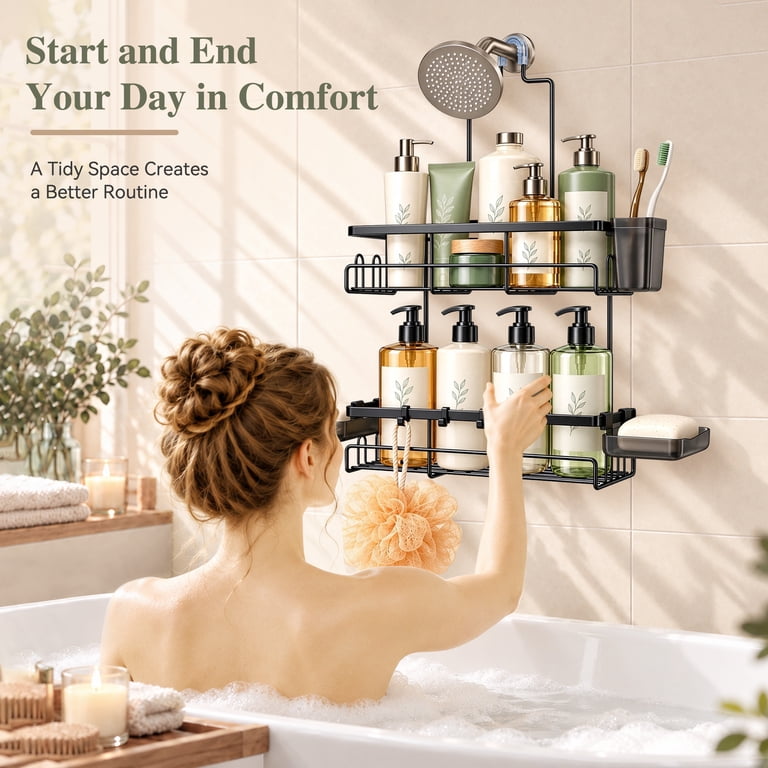 TINANA Hanging Shower Caddy Over Showerhead, Black Stainless Steel photo 7