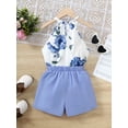 thumbnail image 4 of Mikrdoo Kid Girls Clothes 8Y,9Y,10Y,11-12Y Big Girls Floral Print Halter Summer Sleeveless Tops Elastic Fashion Shorts 2Pcs Outfits 9 Years Blue, 4 of 9