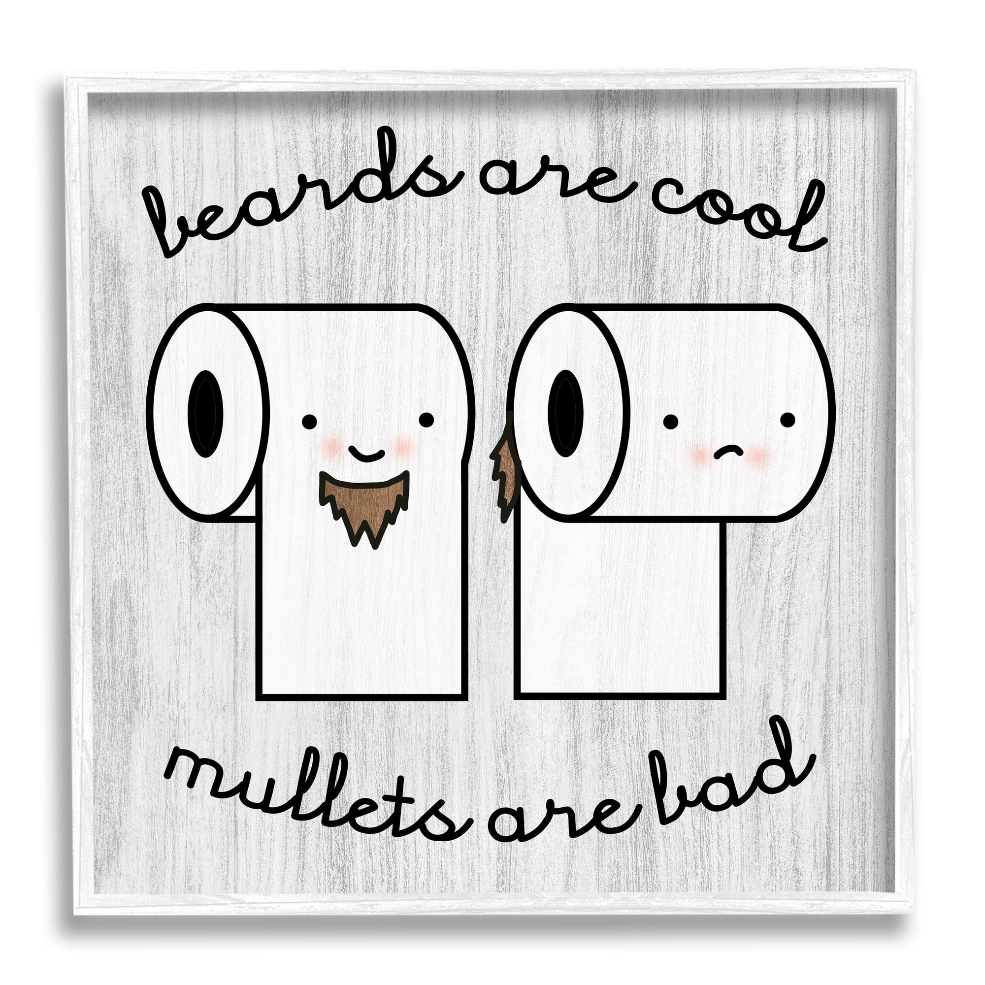 Stupell Industries Beards Vs. Mullets Toilet Paper Bathroom Humor Expression Graphic Art White Framed Art Print Wall Art, Design by Daphne Polselli