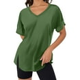 thumbnail image 1 of Camiseta de manga corta de color liso con cuello en V para mujer - Top de verano holgado - Poliéster spandex transpirable - Fácil de cuidar - Tallas S-XXL, 1 of 4