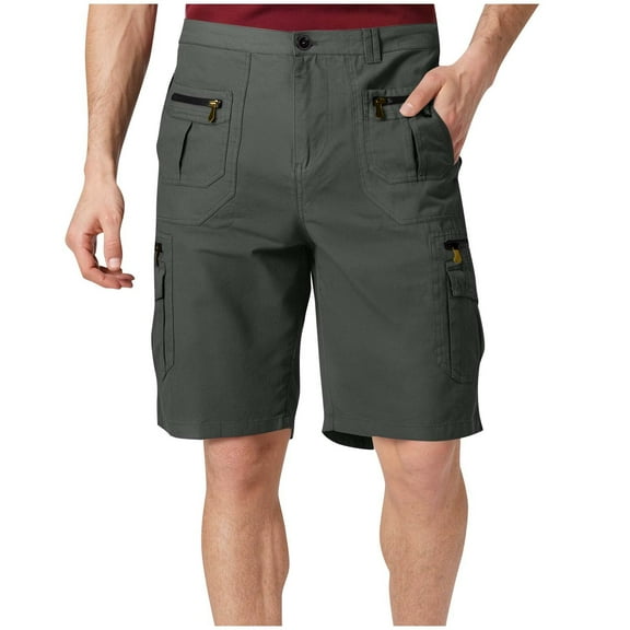 Man Solid Color Multi-pocket Zipper Button Work Pants Outdoor Work Tactical Shorts Plus Size Cargo Shorts