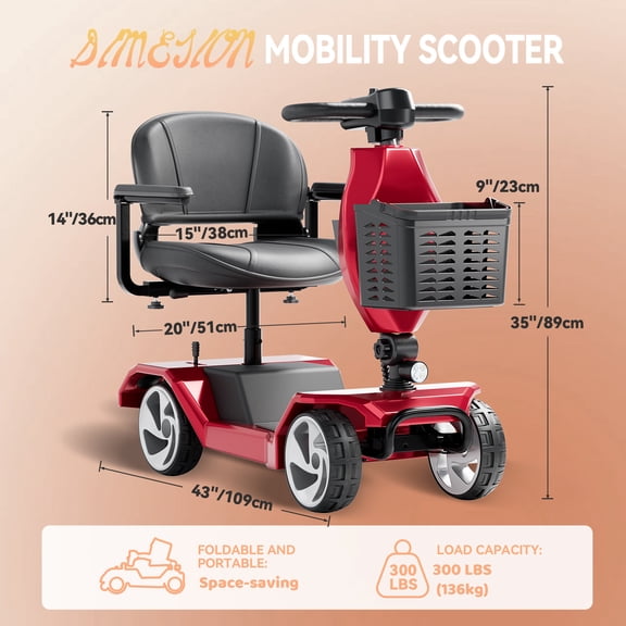 Edcsi Foldable Travel Motorized Scooter & Powered Electric Wheelchair - 4 Wheel Lightweight Mobility Scooter with Seat for Adults/Seniors