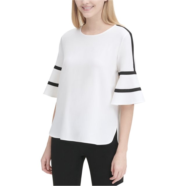 Calvin Klein Blouse Évasée avec Passepoil pour Femmes, Blanche, Grande