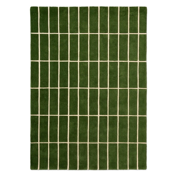 AVYAY RUGS Handmade Wool Geometric Grid Area Rug, Green Modern Design, 3' x 5'