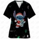 thumbnail image 3 of Blusa de uniforme de trabajo con cuello en V y cordón de manga corta con estampado de dibujos animados de Disney Stitch para mujer, 3 of 5