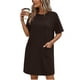 thumbnail image 1 of TaTaai Ladies Classic Solid Color Round Neck Short Sleeve Casual Dress with Functional Pockets Soft Stretchy Material Fashion Midi Dress for Spring Summer Daily Outings Gift, 1 of 6