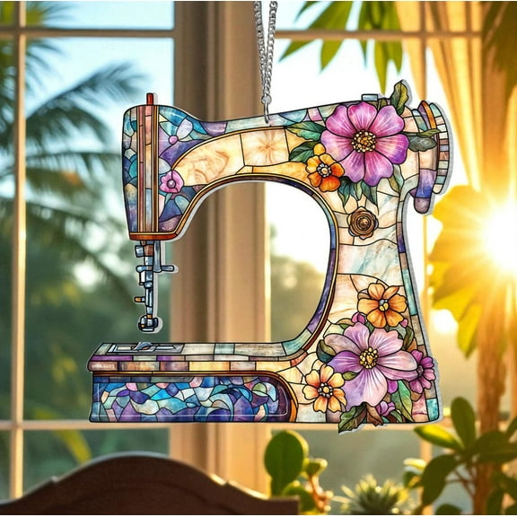 Sewing Machine Suncatcher Ornament ? Wildflower Acrylic Window D‚cor, Gift for Sewists & Tailors