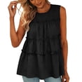 thumbnail image 3 of Tiered Ruffle Sleeveless Blouse Womens Round Neck Flowy Lightweight Peplum Tank for Casual Summer Boho Wear Black XXL, 3 of 6