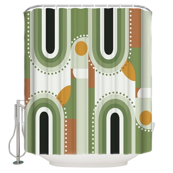 Hokiten Shower Curtain, Modern, Fabric Shower Curtains for Bathroom, Middle Century Abstract Olive Green Bath Curtain Waterproof Bathtub Curtains with 12 Hooks, Extra Long 72" x 96"