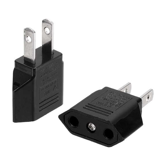 Uxcell 2 PCS European to US Plug Adapter Travel Socket, EU 2 Outlet Adapter to US 2 Pin Plug Travel Charger Converter, 125V/250V 6A, Black