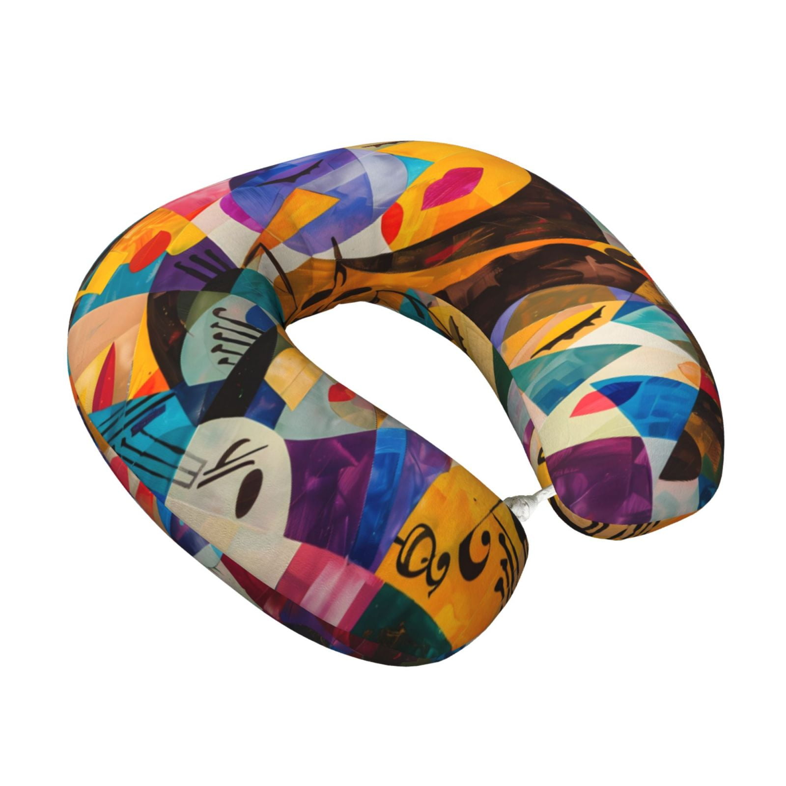 Xecao Abstract Musical Faces Print Memory Foam Cervical Neck Pillow Versatile U-Shaped Pillows for Home,Office,Camping,Travelling,Soft Washable Cover