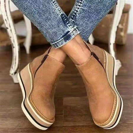 

Women s Ankle Boots Solid Color Round Toe Footwear Wedges Casual Shoes Fashionable