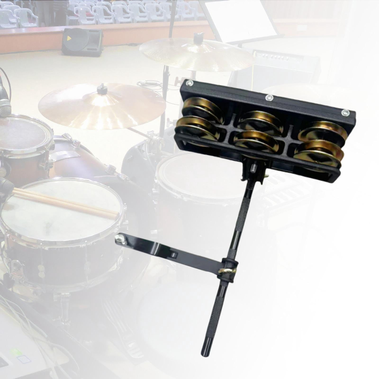 LeeQinersw Double Row Tambourine with Fixing Rod and Clip Mountable Tambourine for Drummers Golden Bell plate