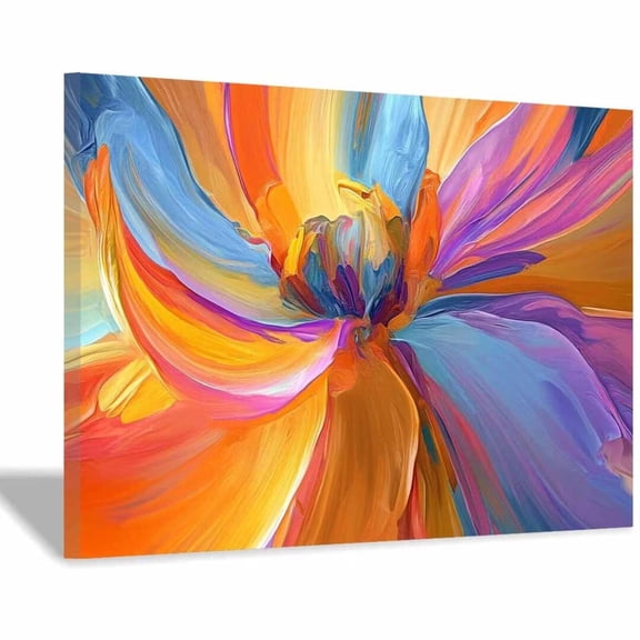 Mudket Colorful Abstract Flower Canvas Wall Art, Framed Floral Print, Ready to Hang Wall Decor for Living Room Bedroom, Modern Vibrant Botanical Artwork - 12"L x 8"W