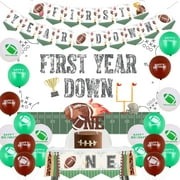 JOYMEMO Football 1st PriNst Birthday Party Decorations for Boys - Year Down Football Banner Backdrop, Football Birthday High Chair Banner Cake Topper, Sports Theme Birthday Party Supplies