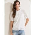 thumbnail image 2 of DARING DIVA Women's Crochet Hollow Out Ruffle Neck Peasant Blouse S White, 2 of 6
