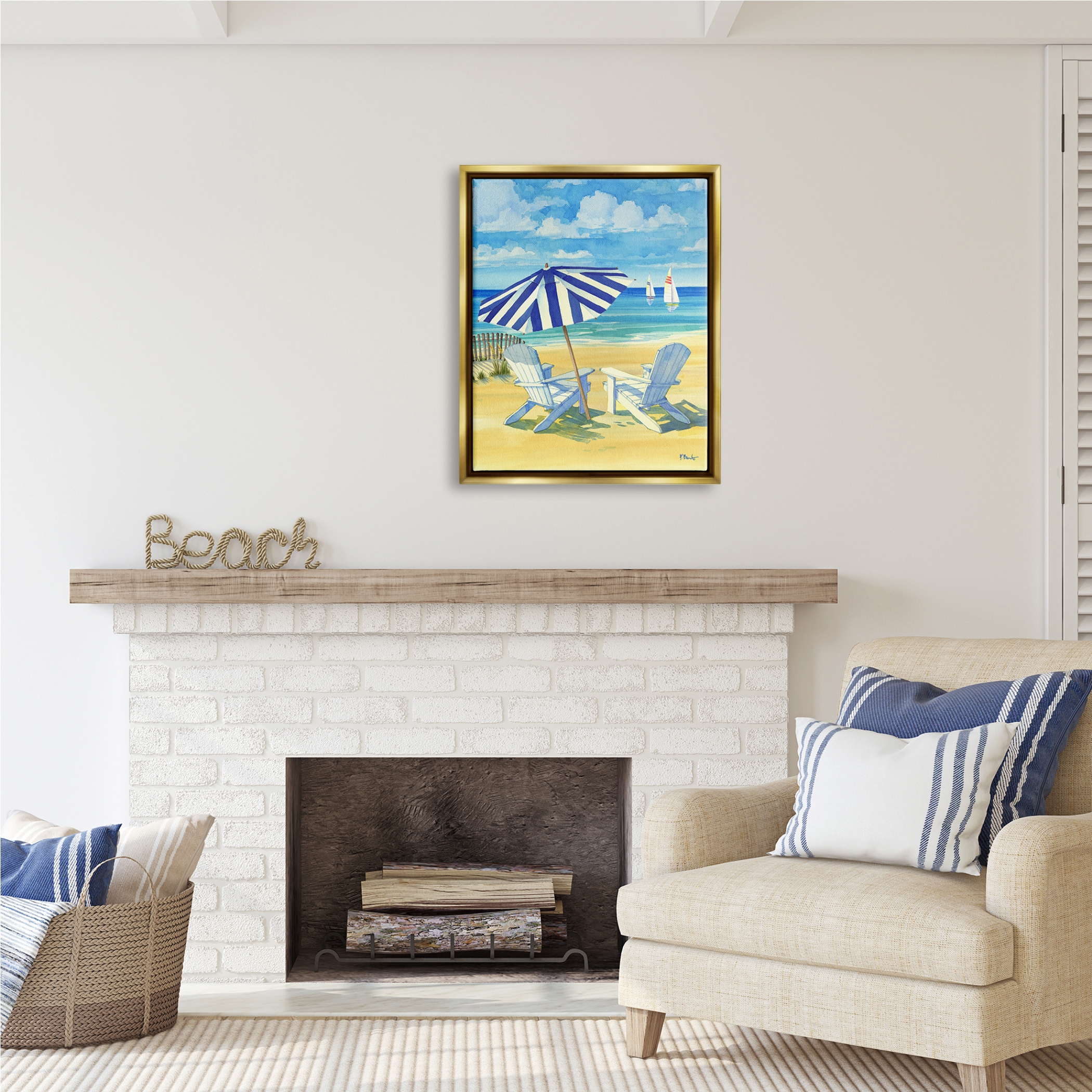 Stupell Industries Summer Shade Beach Scene Nature Painting Gold Floater Framed Art Print Wall Art, 25 x 31