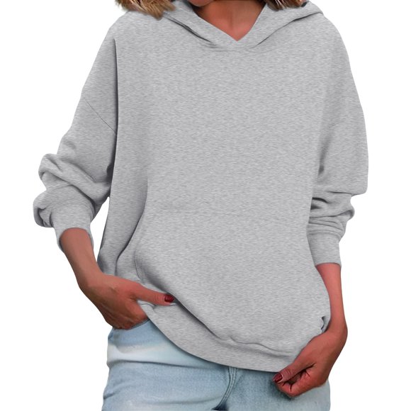 Uqiangy Fall Sweatshirt Womens Pullover Personalized Pullover Tops Women's Clothing Solid Color Hoodies Fall Essentials Round Neck Loose Casual Sweatshirts Womens Crewneck Sweatshirt Gray L