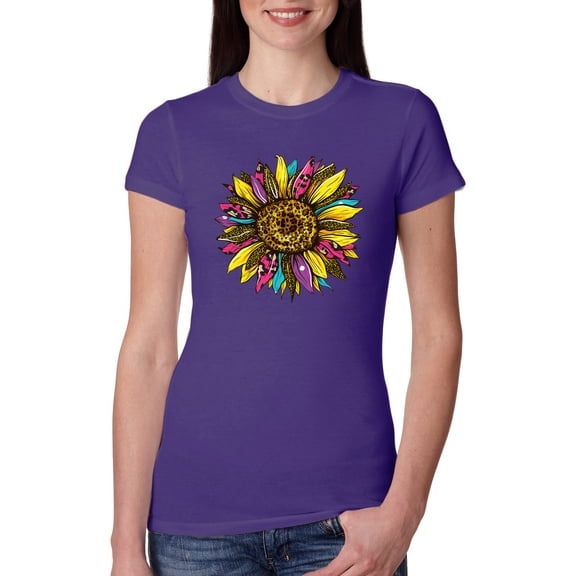 Sunflower Animal Print Fashion Womens Slim Fit Junior Tee, Purple Rush, XX-Large