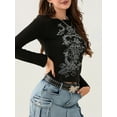 thumbnail image 3 of Women's Vintage Gothic T-shirt Long Sleeve Graphic Print Tops Slim Grunge Aesthetic Tees Streetwear, 3 of 6