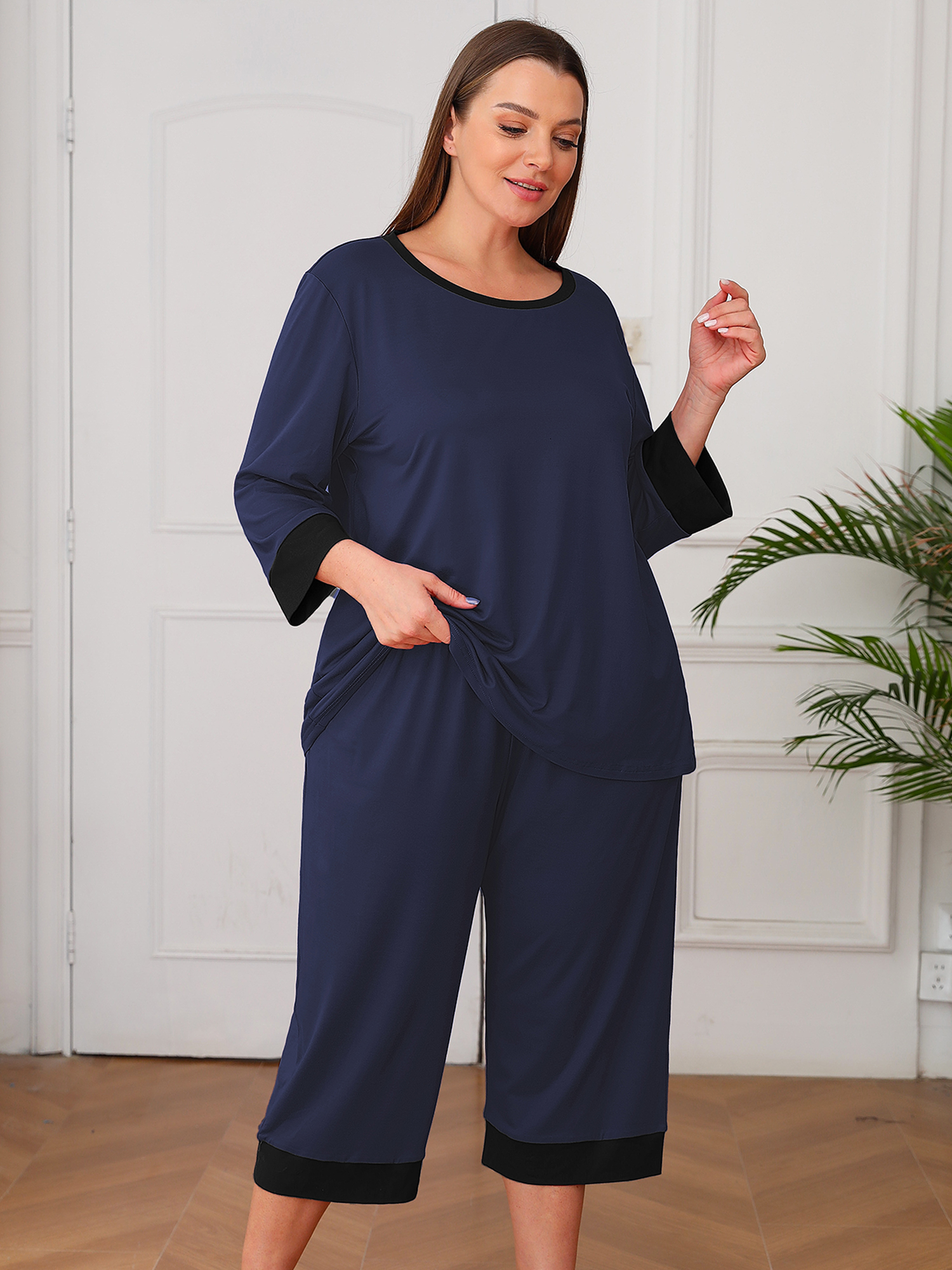 Showmall Women's Plus Size Pajama Set With Pockets photo 8