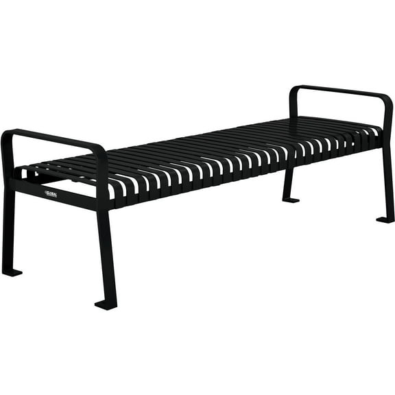 72"L Outdoor Steel Slat Park Bench without Back, Black