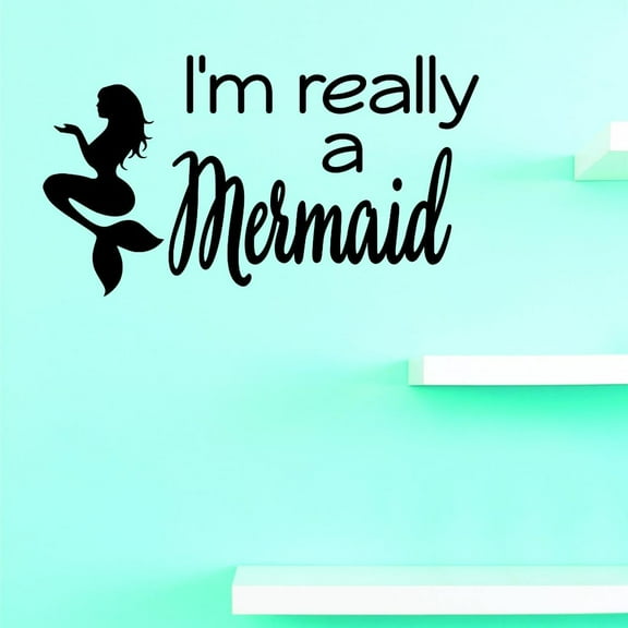 Custom Decals Im Really A Mermaid Wall Art Size: 20 X 40 Inches Color: Black