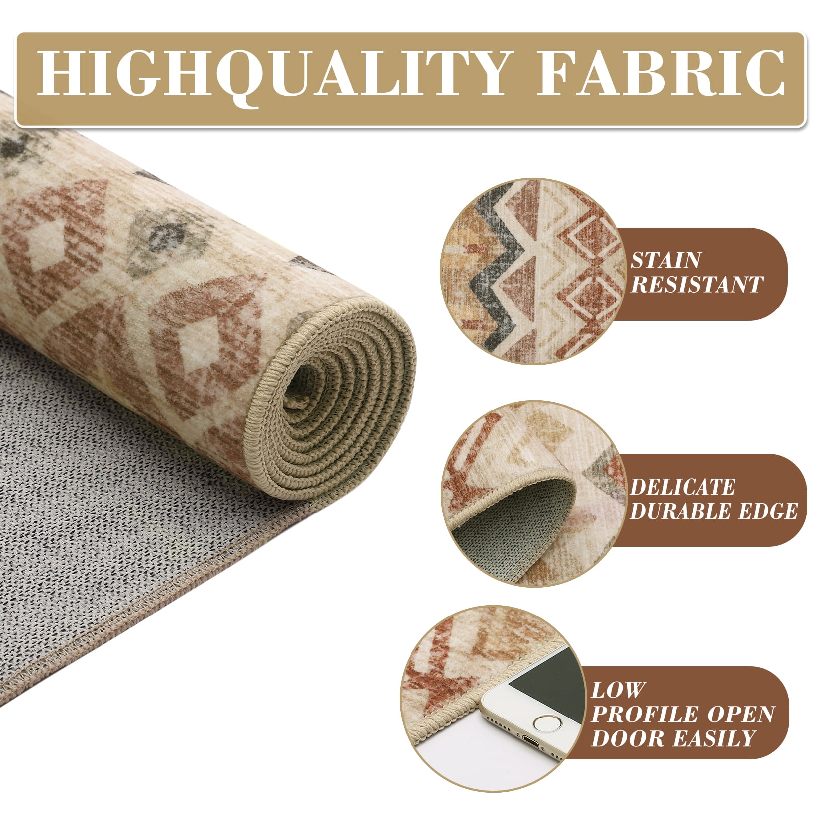 HOMERRY Floral Print Non Slip Area Rug 9' x 12' for Living Room Washable Indoor Carpet, Beige/Yellow
