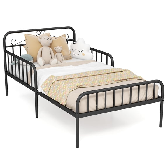Infans Twin Size Metal Bed Frame Modern Platform Bed with Safety Guardrails Headboard