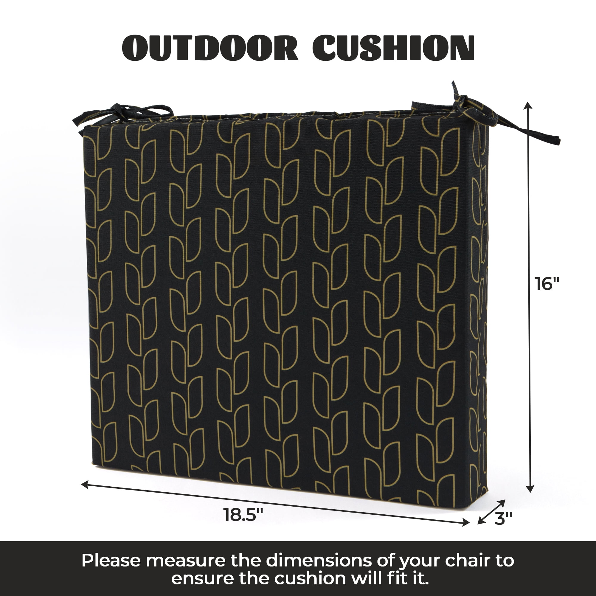 UNIKOME 4-Pack Outdoor Patio Seat Cushions, Waterproof High-Density Foam, 18.5 x 16 x 3 inch, Black Floral