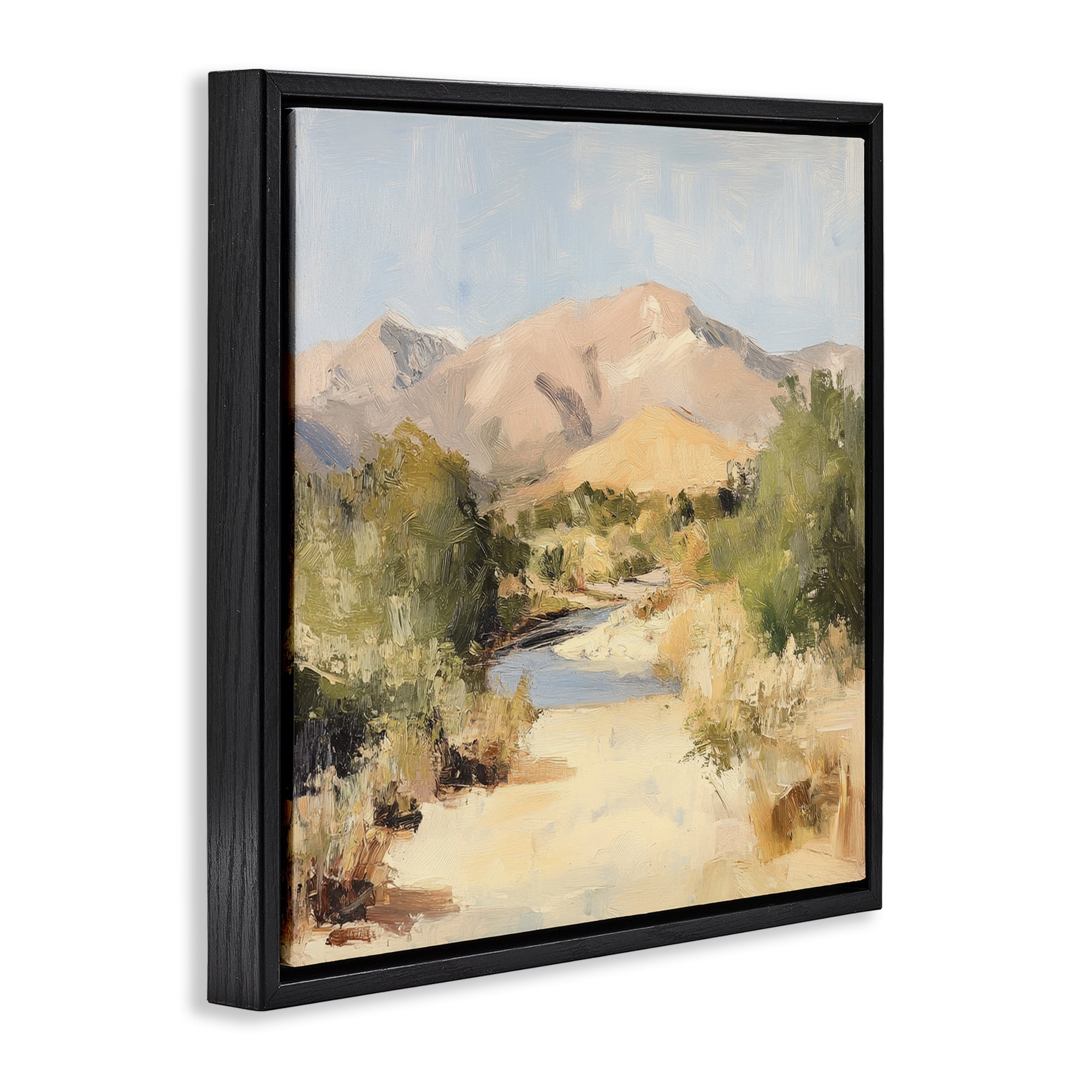 Stupell Industries Beige Desert Mountain Stream Black Framed Floater Canvas Wall Art, design by Petal Prints Design