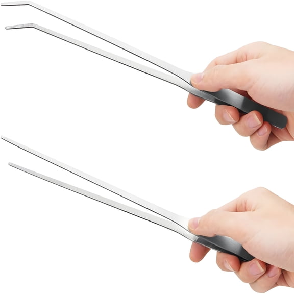 EXLEAF 2PCS Long Aquarium Tweezers 10.6 Inch Straight and Curved Stainless Steel Feeding Tongs for Reptile Fish Tank Aquascape Terrarium Maintenance and Pet Feeding