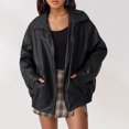 thumbnail image 3 of Chaqueta de piel sintética para mujer, chaqueta informal con cremallera, ropa de calle Vintage Kuymtek Negro T L para Mujer, 3 of 7