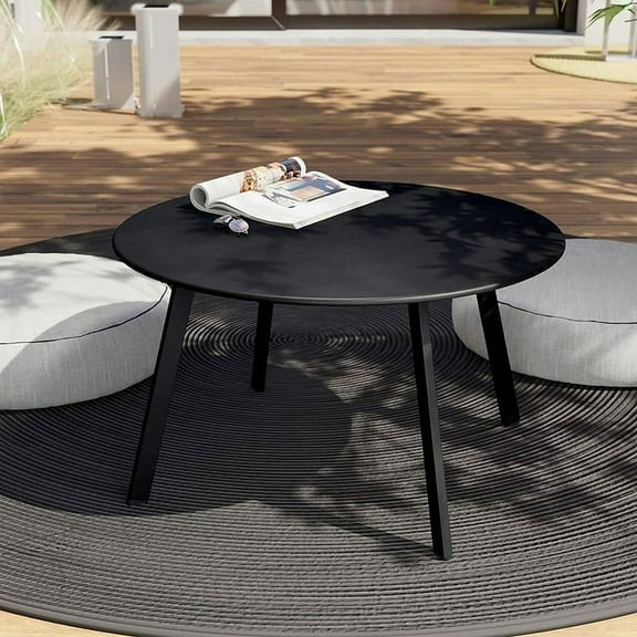 Patio Coffee Table, Round Patio Side Table, Coffee Table, Modern, Stylish, Living Room, Outdoor, Home Decor, Versatile, Black