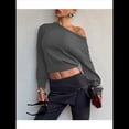 thumbnail image 4 of Suéter Corto de Larga con Hombros Descubiertos para Mujer, Moderno Jersey de Punto Acanalado Suave con Cuello . Gris S, 4 of 10