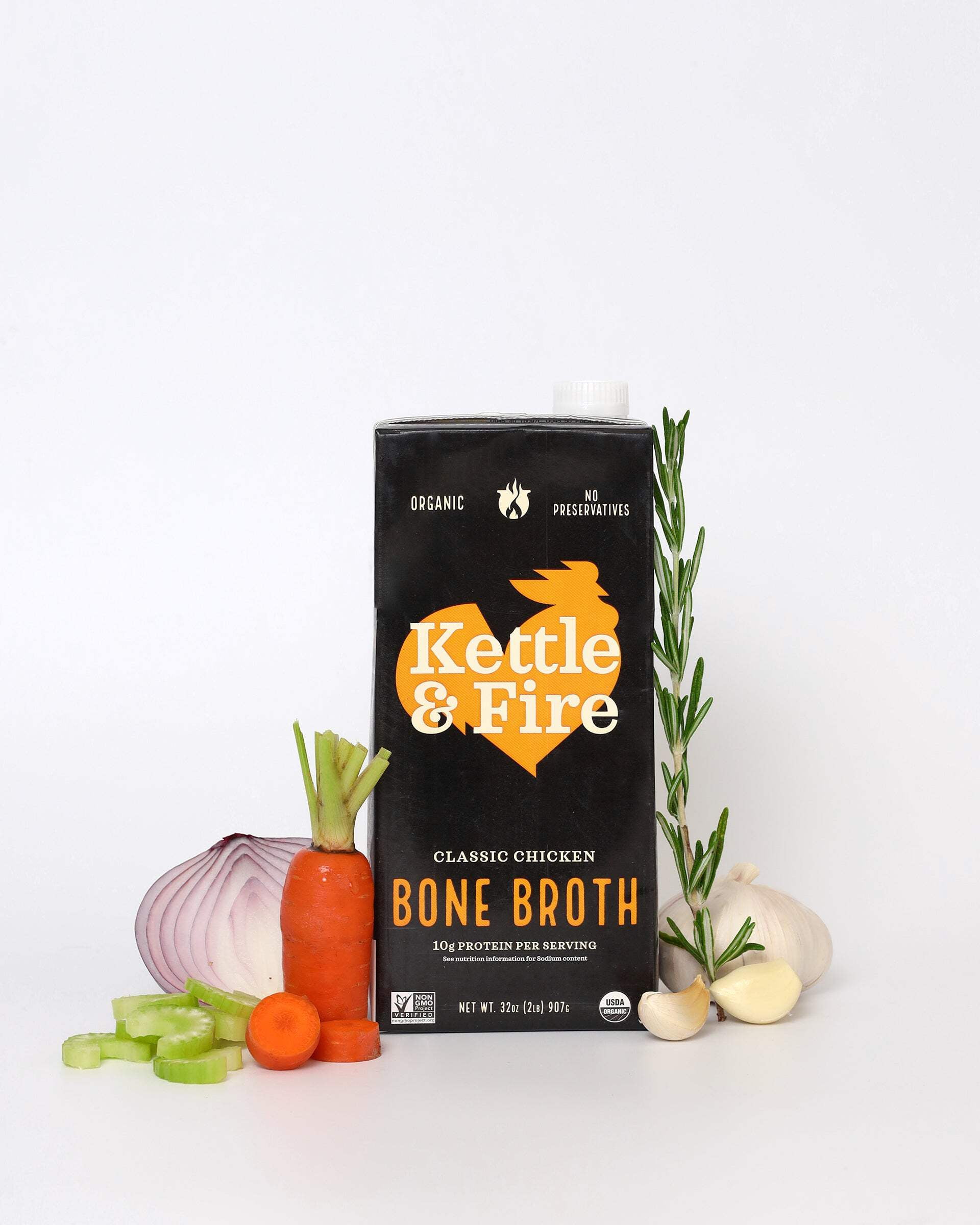 (8 pack) Kettle & Fire Classic Chicken Bone Broth, Shelf-Stable, 32 oz