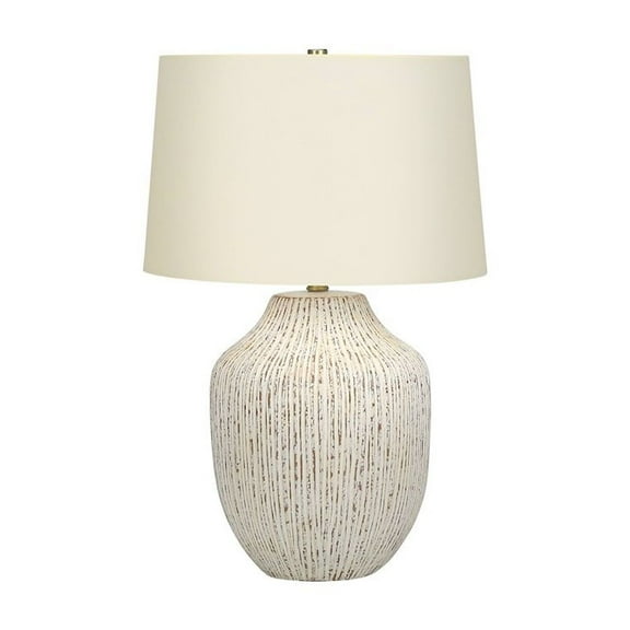 26" Cream Ceramic Round Table Lamp With Cream Empire Shade