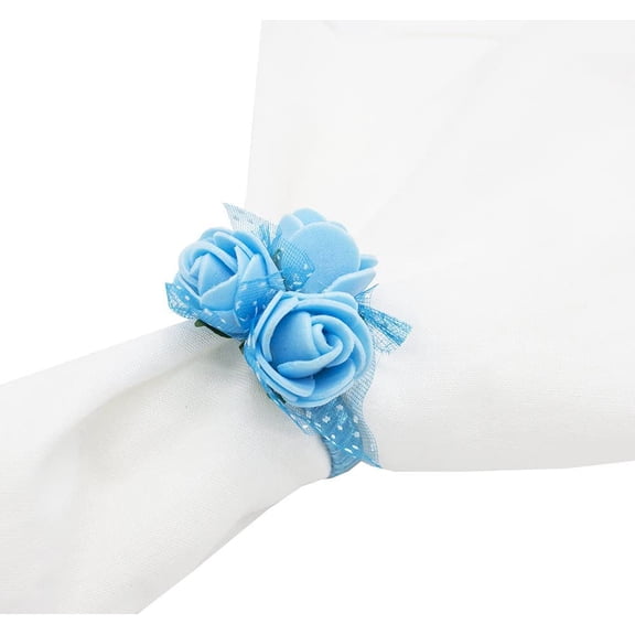 Fennco Styles Handmade Lovely Pink Rose Napkin Ring-Set of 4 (Blue)