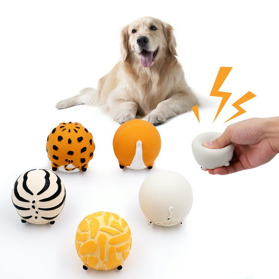 LAIKA Wildlife Squeaky Dog Toys Dog Chew Toys  Natural Rubber Interactive Ball Fetch Toy ,5 Count