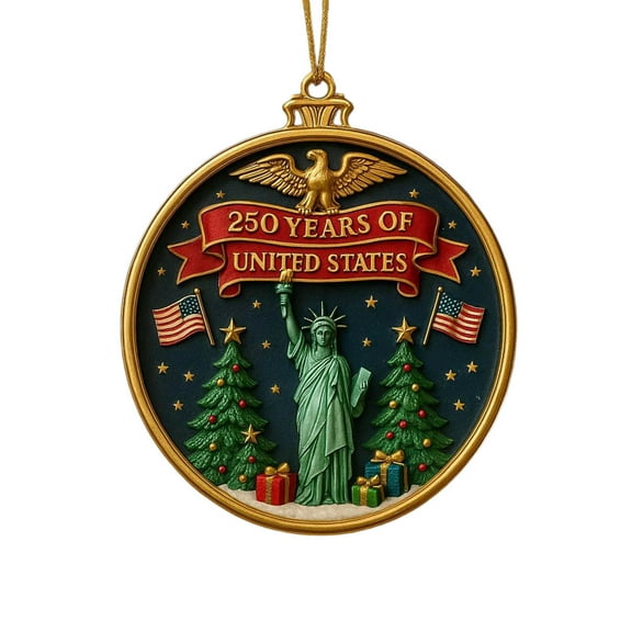 Statue of Liberty 250th Anniversary Ornament – Flat Hanging Christmas Decoration with Patriotic Design – Holiday Tree Keepsake Gift – 1776–2026 Celebration