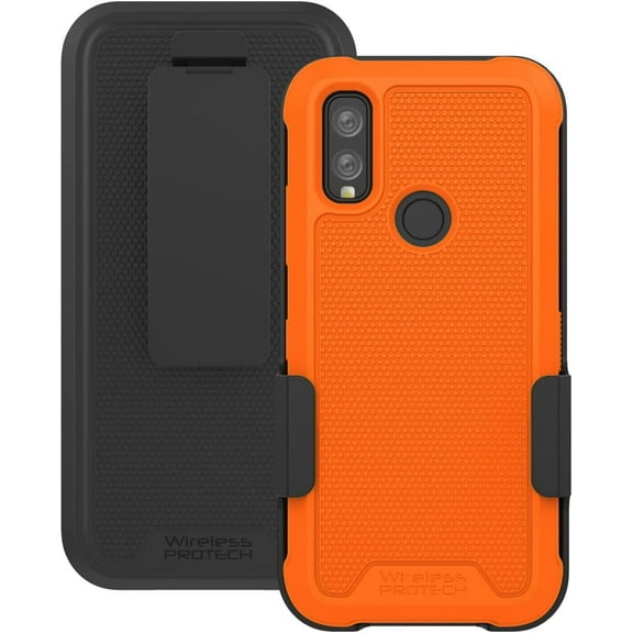 Wireless ProTech Case with Clip Compatible with The Kyocera DuraSport Phone Model C6930. Heavy Duty Rotating Belt Clip Holster and Rugged Flexible TPU Case Combo (Orange)