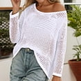thumbnail image 2 of vigerkar Crochet Crop Top Long Sleeve Mesh Fishnet Summer Cover Ups | See Through, Swim Coverups Shirt,Beach,Vacation (White, XL), 2 of 4