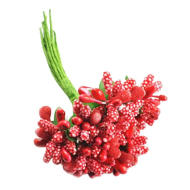 Ramo de 12 estambres y pistilos artificiales para decorar bodas DIY rojo