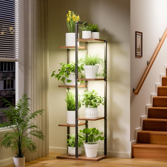 Plant Stand Indoor with Grow Lights - 50" Metal Flower Pot Stands for Multiple Plants - 7 Tiered Tall Plant Stands, Corner Plant Shelf for Living Room Home Gardening Decor (White)