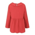 thumbnail image 5 of Bovemsi Women's Fashionable and Casual Solid Color Cotton Linen Doll Collar Long Sleeve Loose Top T Shirt, Red Summer Women's Long Sleeve T-Shirts, L, 5 of 9