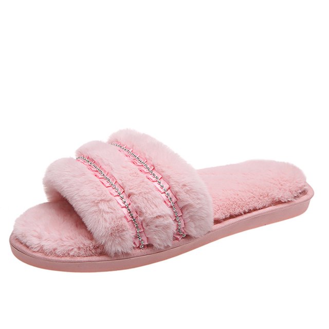 Woman Rhinestone Shoes Neutral Winter Indoor Home Warmth Non-slip Plush Slippers