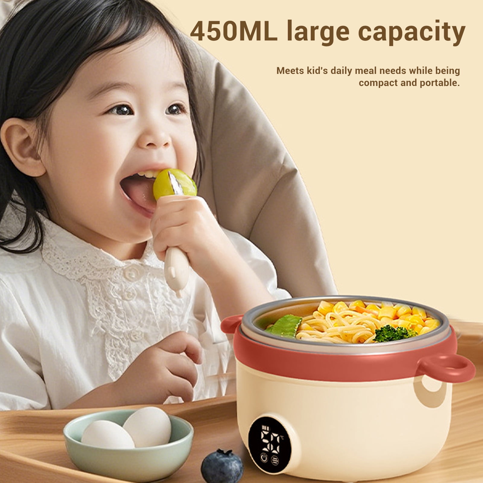 LAZIOEGR Baby Supplementary Food Bowl 450ml / 15.2 fl oz Stainless Steel Cordless Rechargeable Heating Insulation Constant Temperature Feeding Bowl Set For Home Everyday Travel Toddler Infant Care